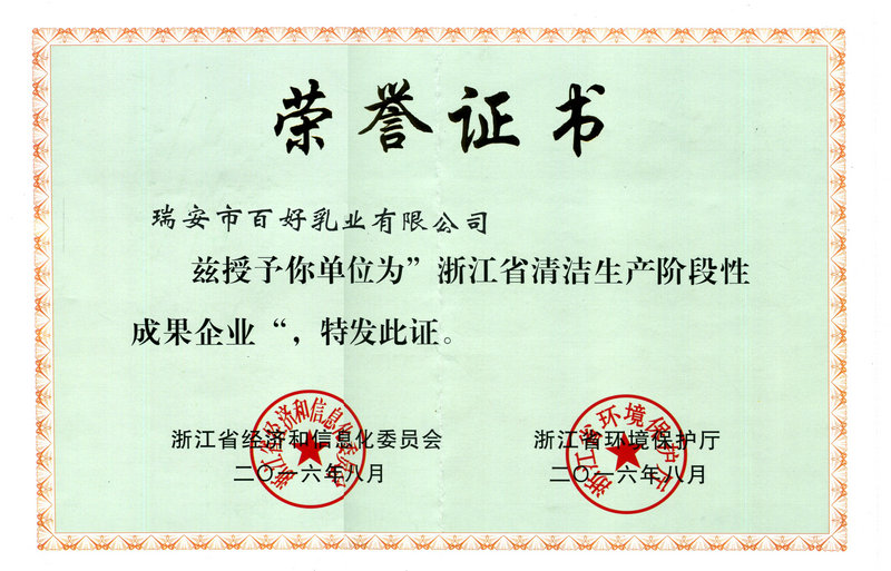 清潔生產(chǎn)階段性成果企業(yè)