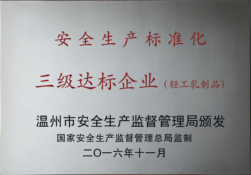 安全生產(chǎn)標(biāo)準(zhǔn)化三級達(dá)標(biāo)企業(yè)